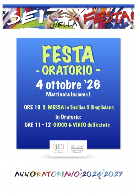 FESTA DELL'ORATORIO 4 ottobre 2026 - Oratorio dei Chiostri