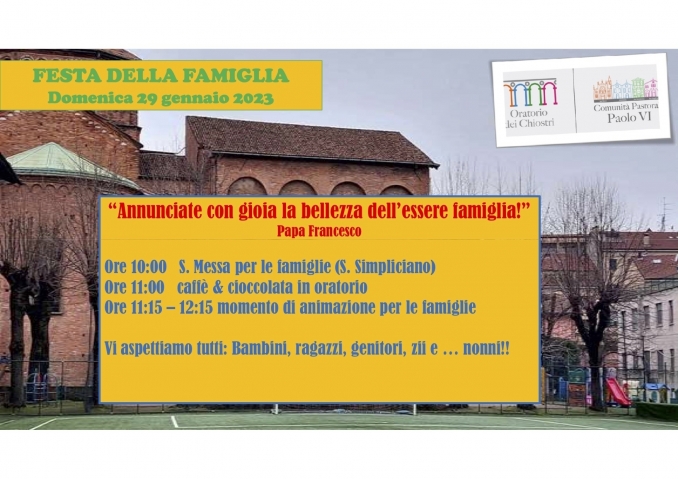 FESTA DELLA FAMIGLIA - 29 GENNAIO 2023 - Oratorio dei Chiostri