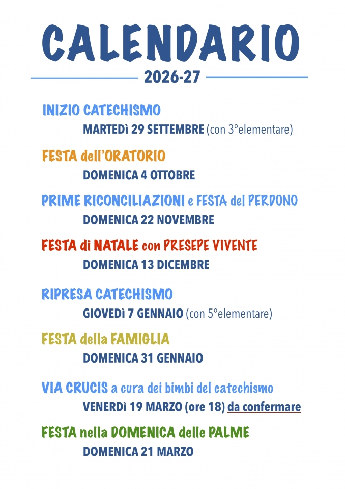 CALENDARIO 2026-27 - Oratorio dei Chiostri
